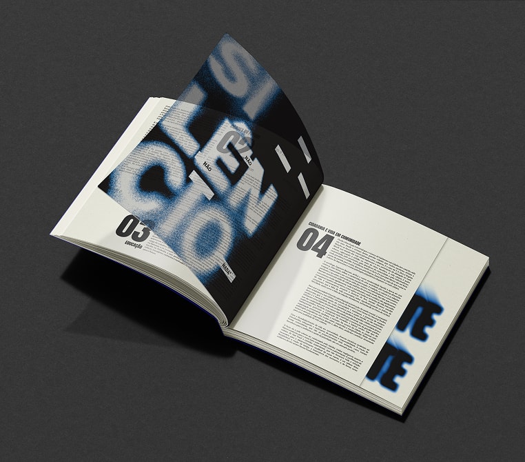 Experimental typography and translucent pages in the open publication.