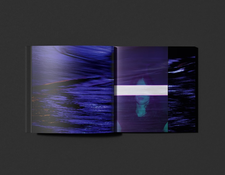 Layered blue and violet photographic compositions in the open publication.