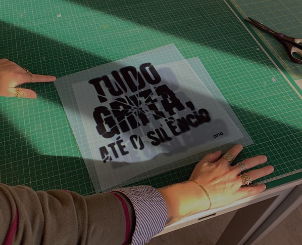 Positioning the typographic artwork for the ARIA screen-printed tote bag.