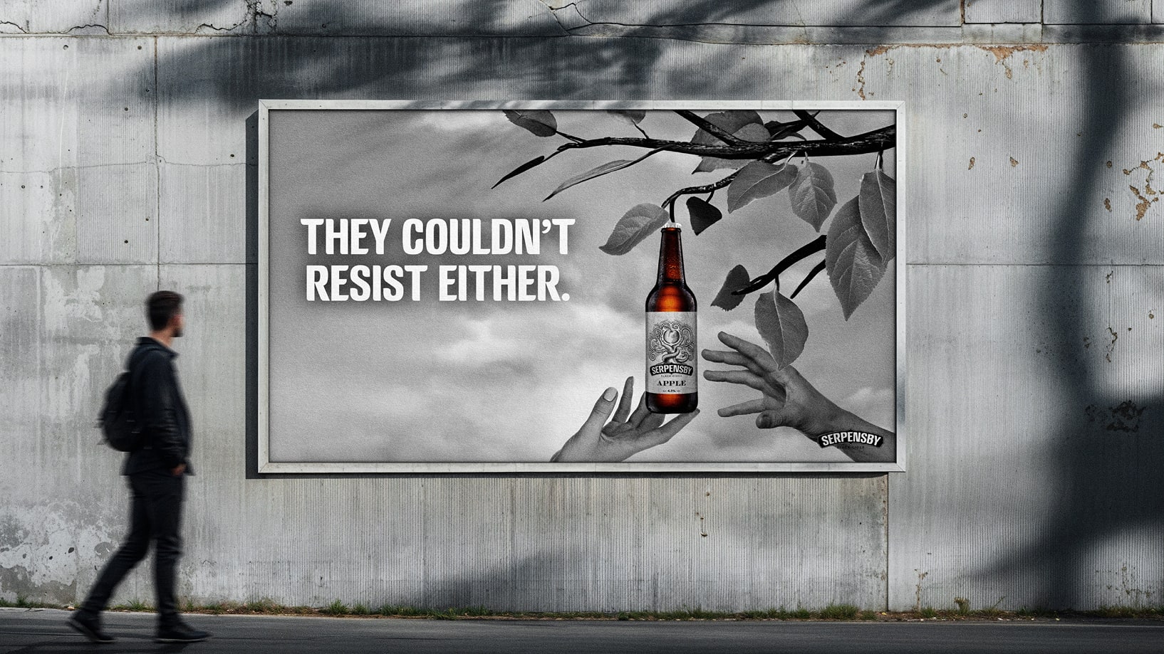 SERPENSBY billboard with Adam and Eve imagery and the words They couldn’t resist either.