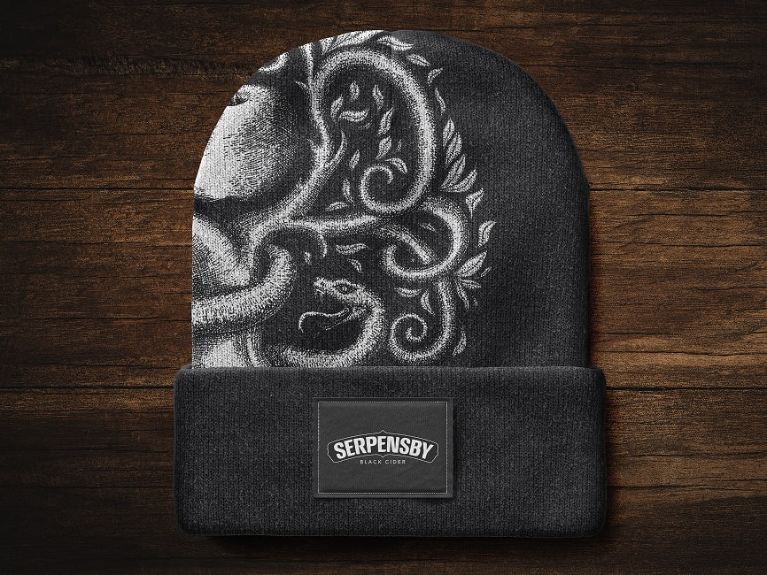 Black beanie featuring the SERPENSBY serpent illustration and label.