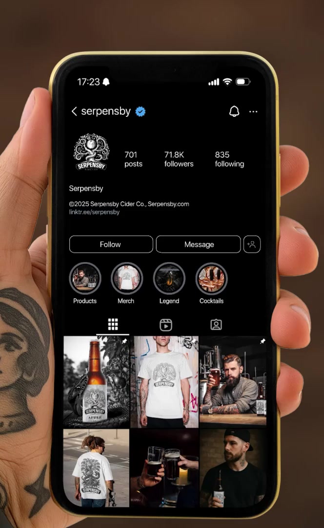 SERPENSBY social media presentation on a handheld phone