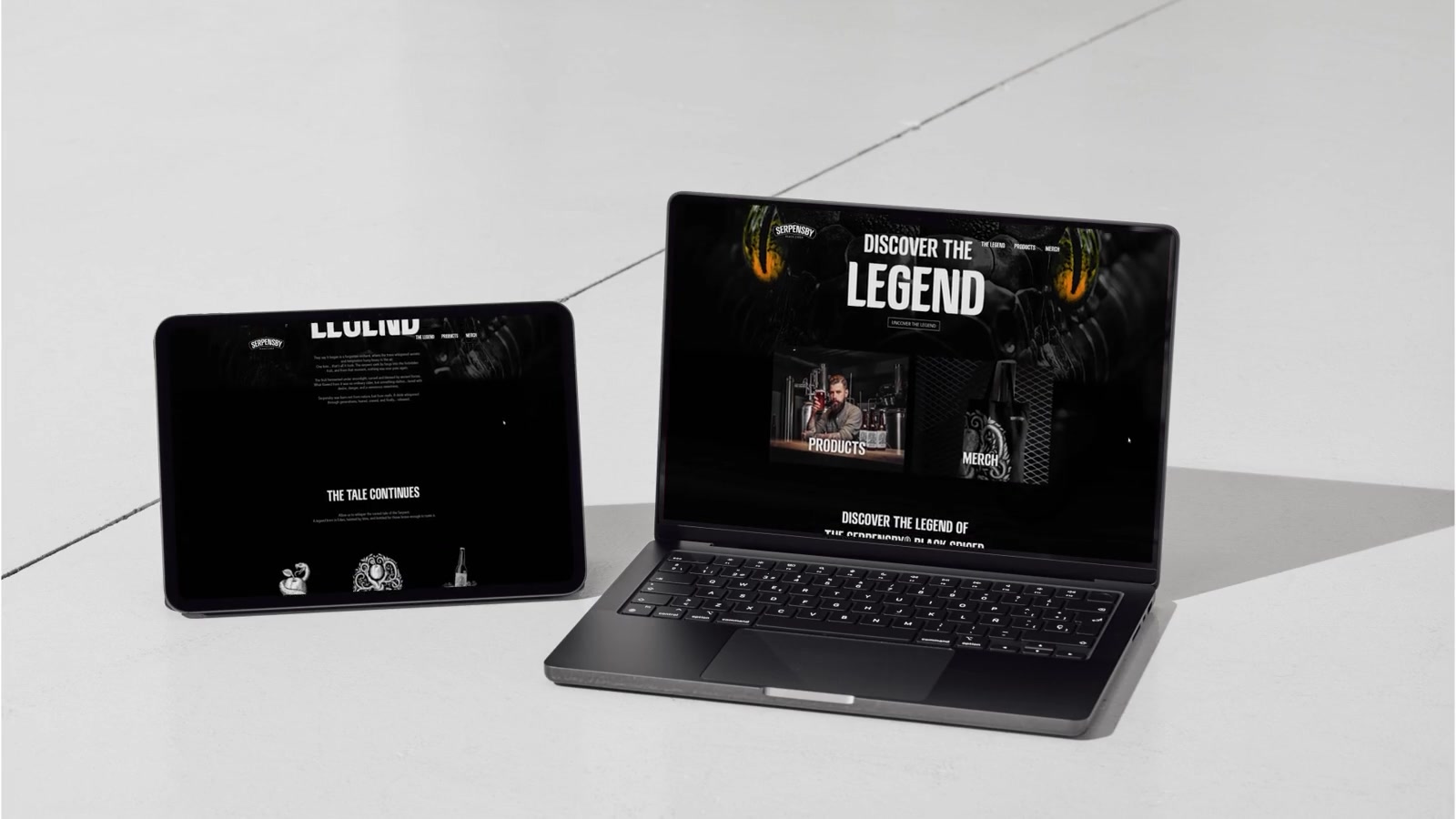 SERPENSBY website presentation on a laptop and tablet
